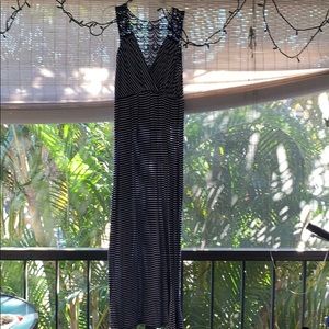 Navy blue and white maternity sleeveless dress
